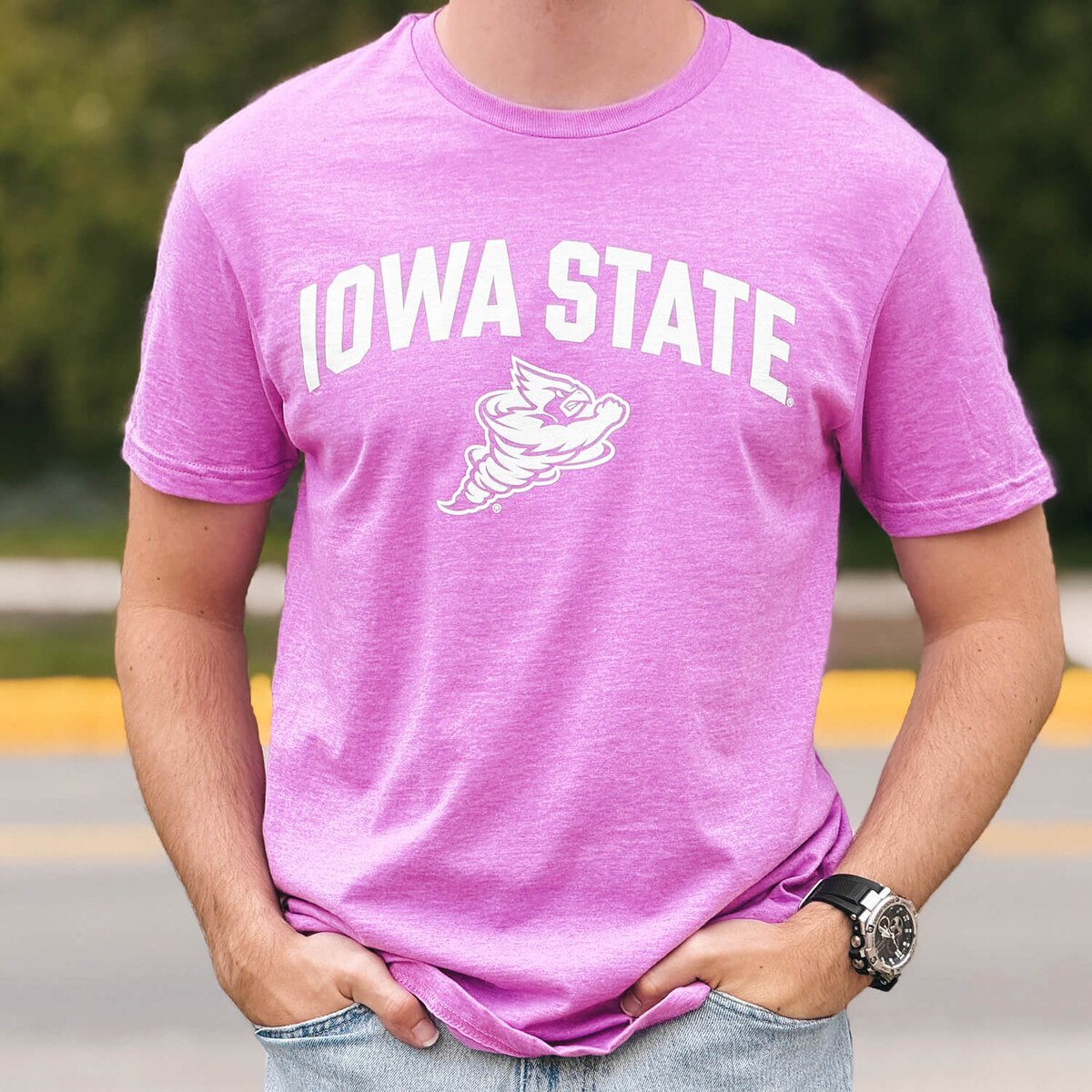 College House Punching Cy Pink Short Sleeve T-Shirt design close up
